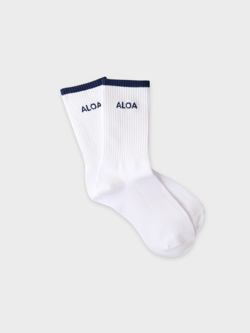 ALOA Striped Crew Socks - White/Navy
